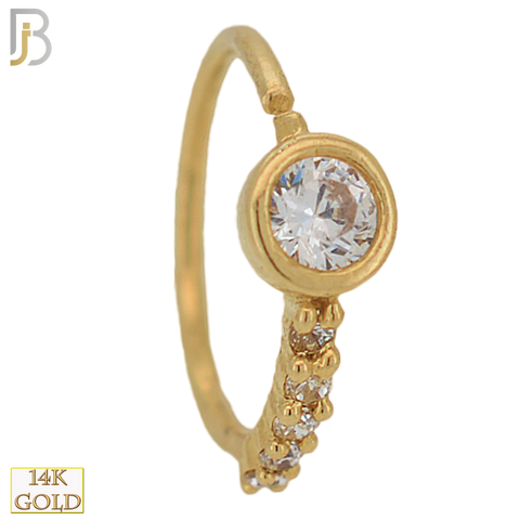 14K Solid Gold Bezel Round Design with a Line of Multi Zircon Nose Hoops