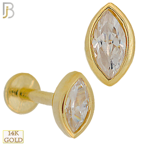 14k Gold Marquise Shaped CZ in Bezel Setting Labret