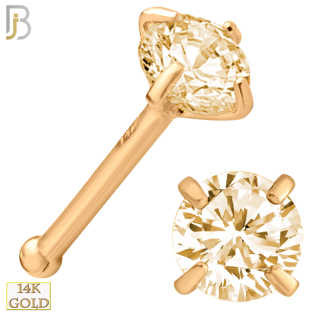 14k Yellow Gold Nose Bone with Round Natural Champagne Diamond