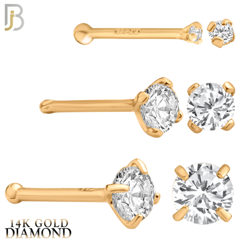 14k Solid Gold Prong Setting Round SI1 Real Diamond Nose Ring Bone - Matador Diamond