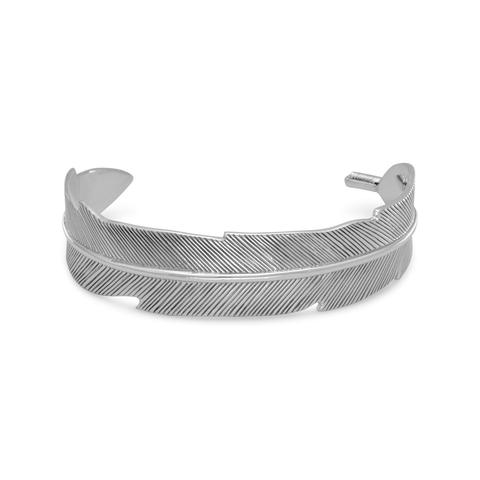 Sterling Silver Oxidized Feather Cuff Bracelet