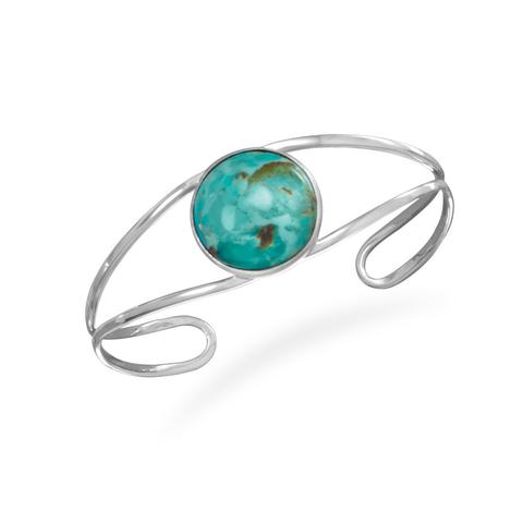 Sterling Silver Open Band Cuff Bracelet with Turquoise