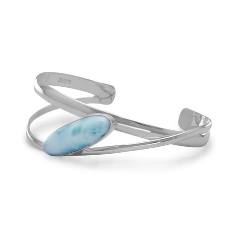 Sterling Silver Large Oblong Larimar Cuff Bracelet - Matador Diamond