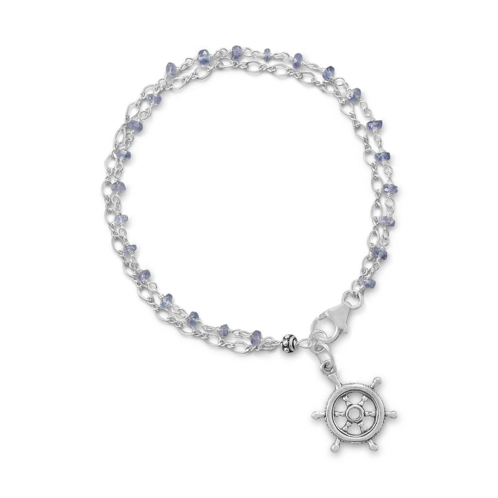 Double Strand Bracelet with Tanzanite and Ships Helm Charm
