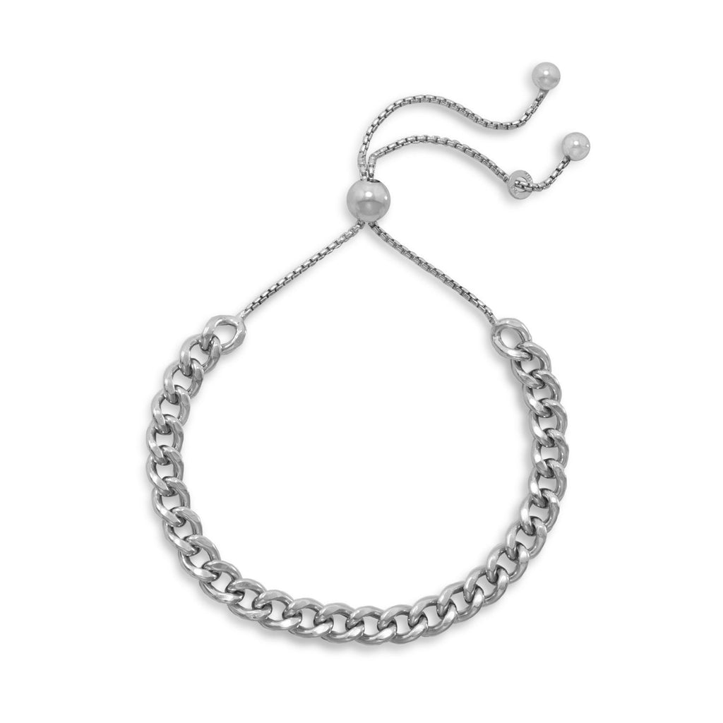 Rhodium Plated Curb Chain Bolo Bracelet
