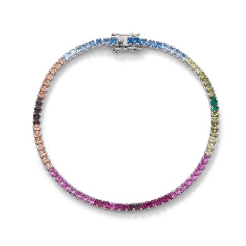 Sterling Silver Rhodium Plated Rainbow CZ Tennis Bracelet