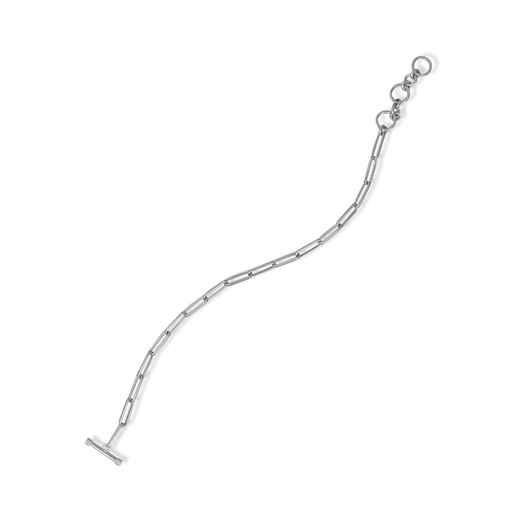 7.5" Rhodium Plated Paperclip Toggle Bracelet