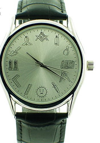 Stainless Steel Masonic Watch with Leather Band