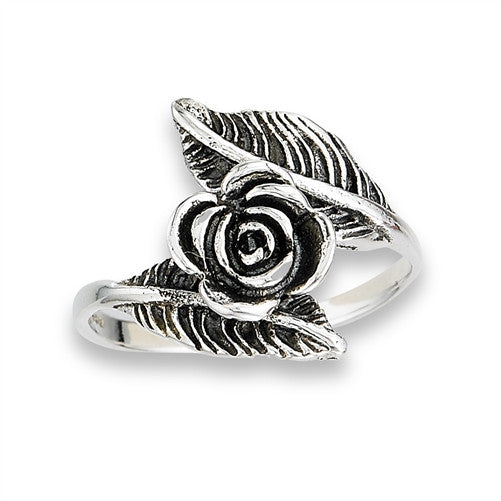 Sterling Silver Black Rose Leaf Ring
