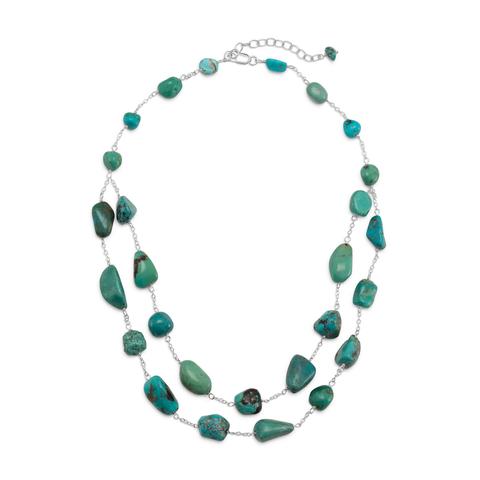 Sterling Silver Extension Double Strand Turquoise Nugget Necklace