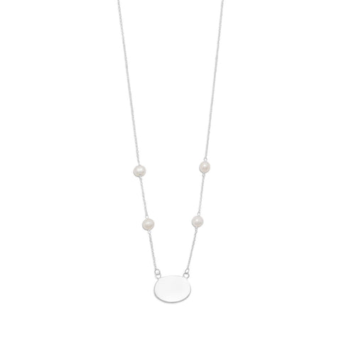 16" ID Tag Necklace with White Cultured Freshwater Pearl