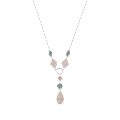 Sterling Silver Aquamarine And Rose Quartz Drop Necklace