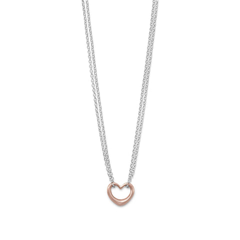 Two Tone Double Strand Open Heart Necklace