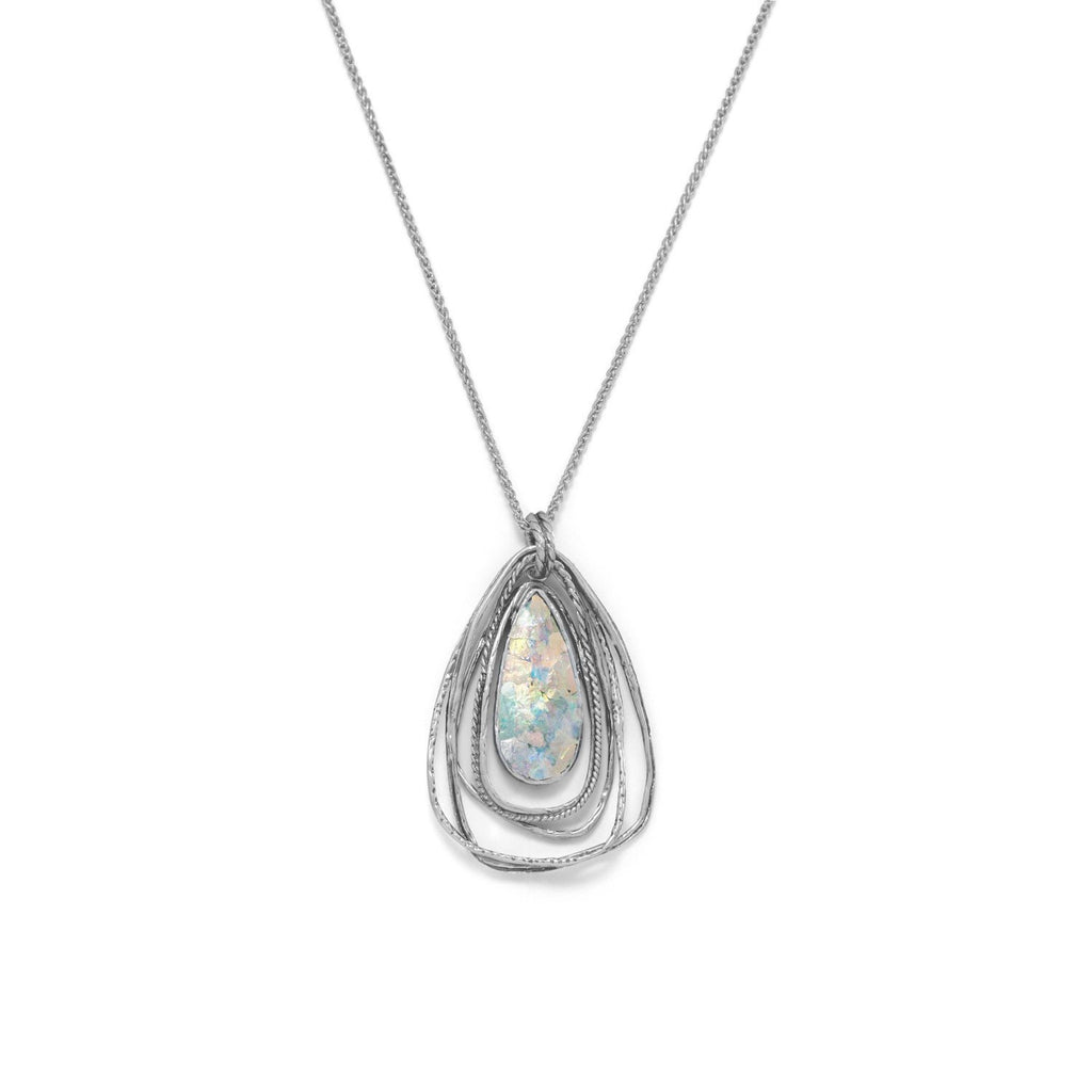 Ancient Roman Glass Two Part Pear Drop Pendant Necklace