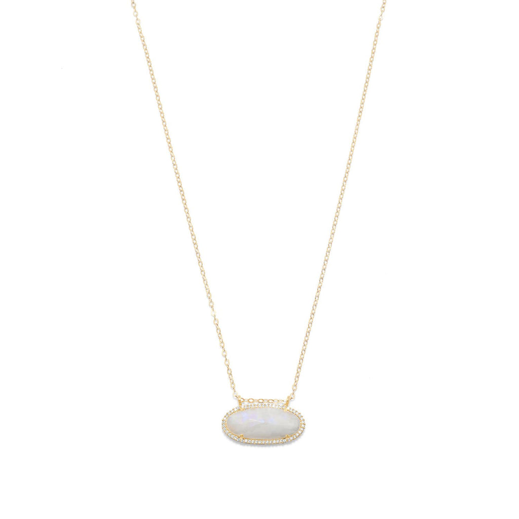 14/20 Gold Filled Rainbow Moonstone Ellipse with CZ Edge Slide Necklace