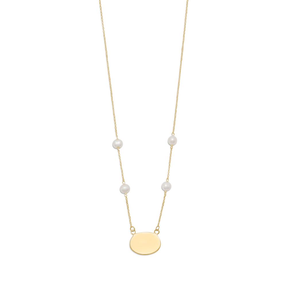 16" Gold Plated Engravable Necklace with White Cultured Freshwater Pearls