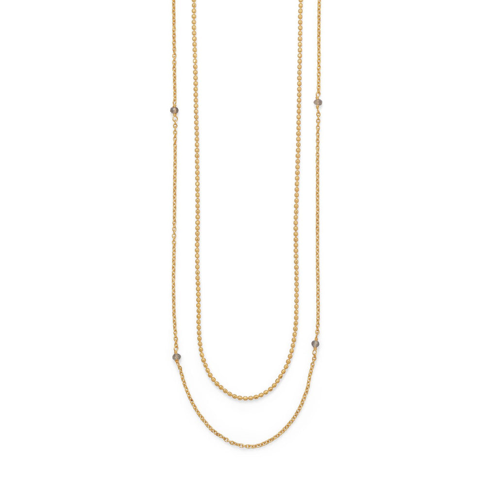 36" 14 Karat Gold Plated Two Strand Labradorite Necklace