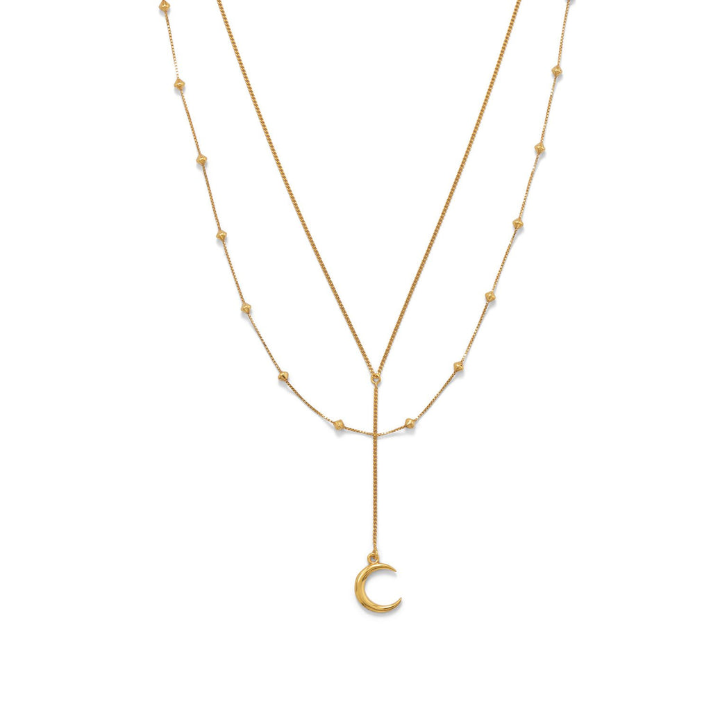 16" + 2" 14 Karat Gold Plated Double Strand Moon Necklace