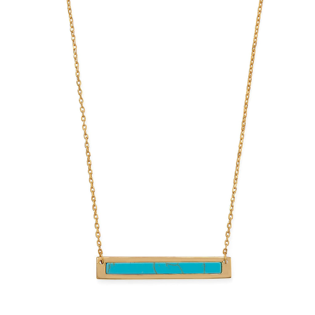 16"+2" 14 Karat Gold Plated Turquoise Bar Necklace