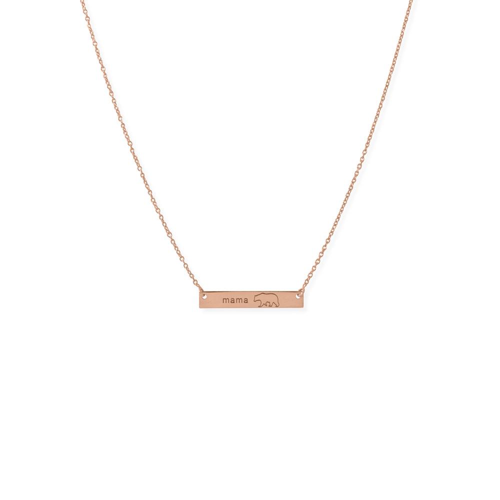 16"+2Ó 14K Rose Gold Plated Sterling Silver "Mama Bear" Bar Necklace