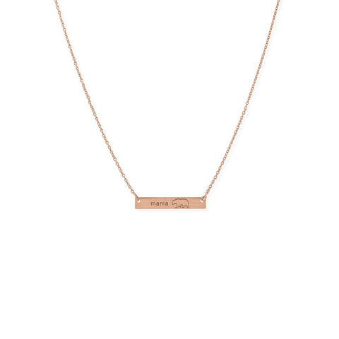 16"+2Ó 14K Rose Gold Plated Sterling Silver "Mama Bear" Bar Necklace