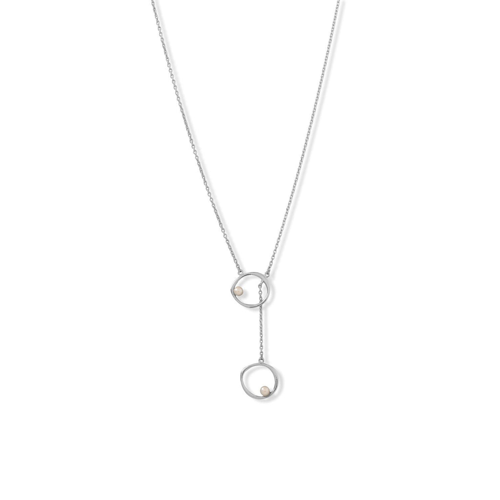 16" + 2" Rhodium Plated Open Circle and Pearl Drop Necklace