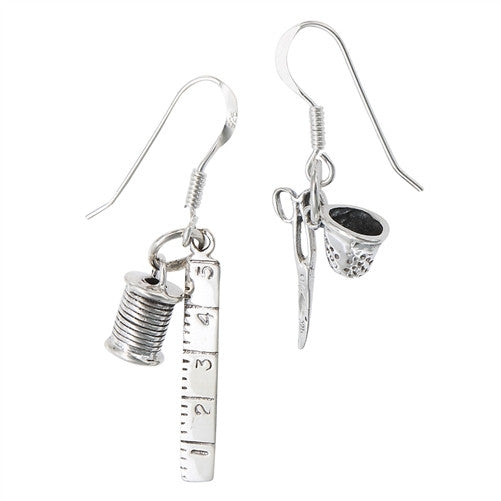 Sterling Silver Ruler, Spool, Scissors and Thimble Earrings