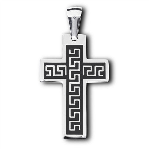 Stainless Steel Greek Key Cross Pendant