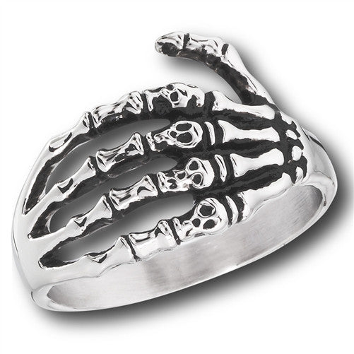 Stainless Steel Hand with Skull Fingers Ring