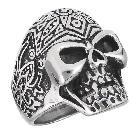 Stainless Steel Aztec Skull Ring