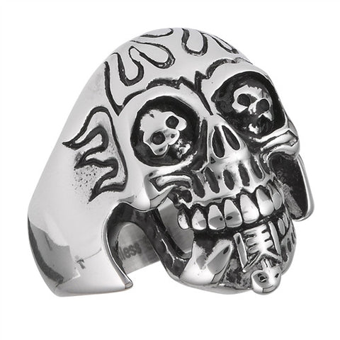 Stainless Steel Skull Eating Skeleton Ring