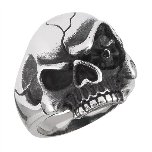 Stainless Steel Cracked Skull Ring