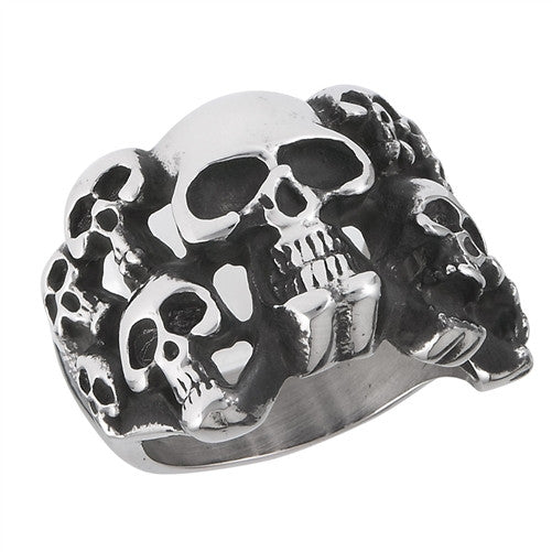 Stainless Steel Skull Cluster Ring
