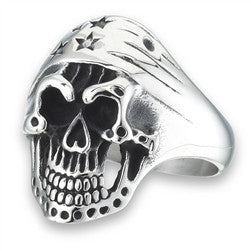 Stainless Steel Skull Ring with Stars & Stripes Bandana