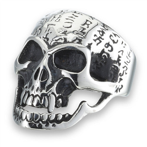 Stainless Steel Skull Ring with Hieroglyphics