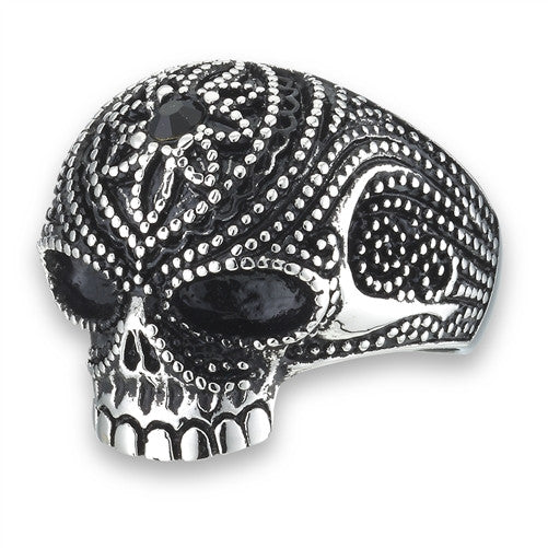 Stainless Steel Skull Ring with Black CZ
