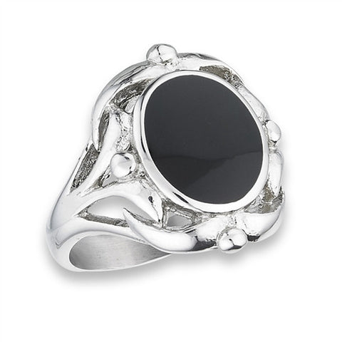 Stainless Steel Ring with Black Enamel