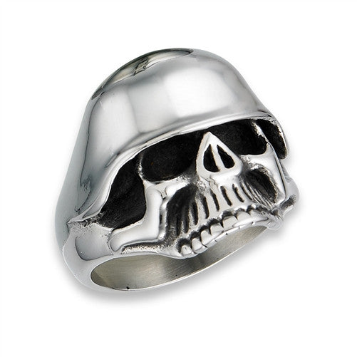 Stainless Steel Skull Ring with High Polish Helmet