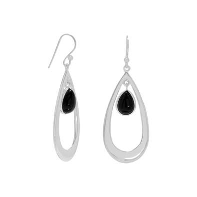 Sterling Silver Polished Black Onyx Drop Earrings