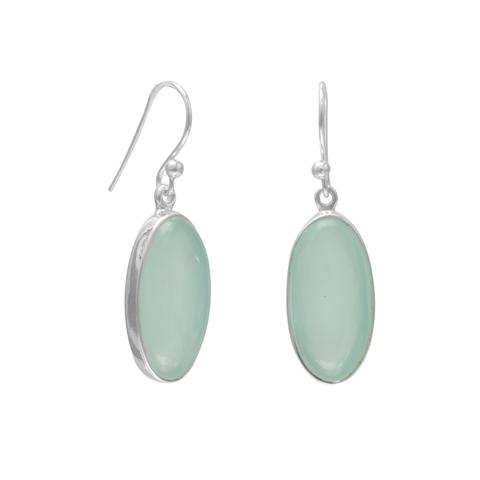 Sterling Silver Oval Green Chalcedony French Earrings