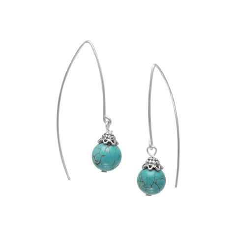 Sterling Silver Turquoise Bead Long Wire Earrings