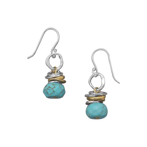 Sterling Silver Two Tone Turquoise Drop Earrings