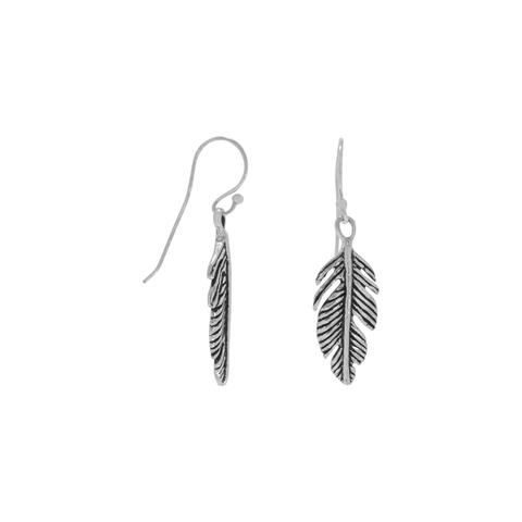 Sterling Silver Oxidized Feather Earrings