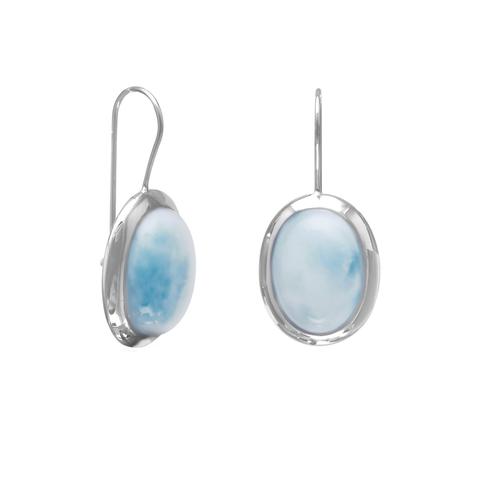 Sterling Silver Rhodium Plated Large Oval Larimar Earrings