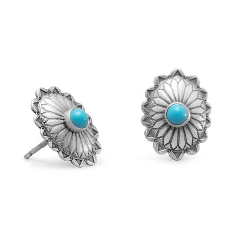 Sterling Silver Turquoise Concho Stud Earrings