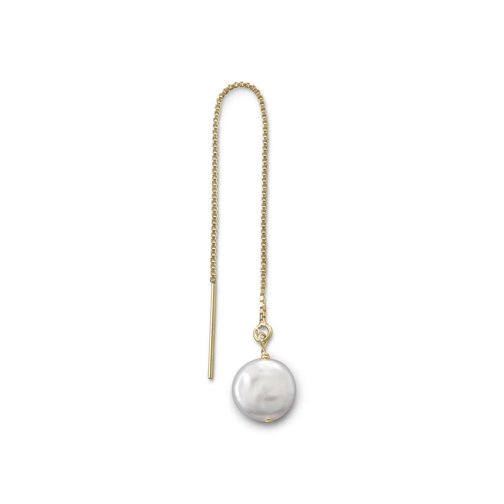 Single Cultured Freshwater Coin Pearl Threader Earring