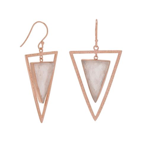 Sterling Silver Rose Gold Plated Quartz Triangle Earrings
