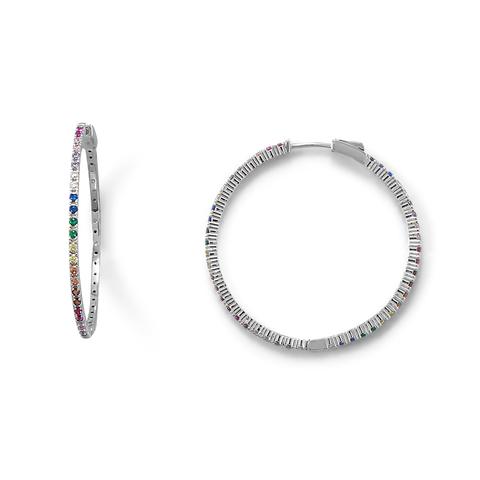 Sterling Silver Rhodium Plated Multi Color CZ Click Hoop Earrings