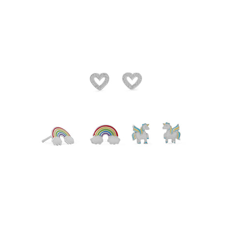 Rainbow, Heart and Unicorn Earring Set