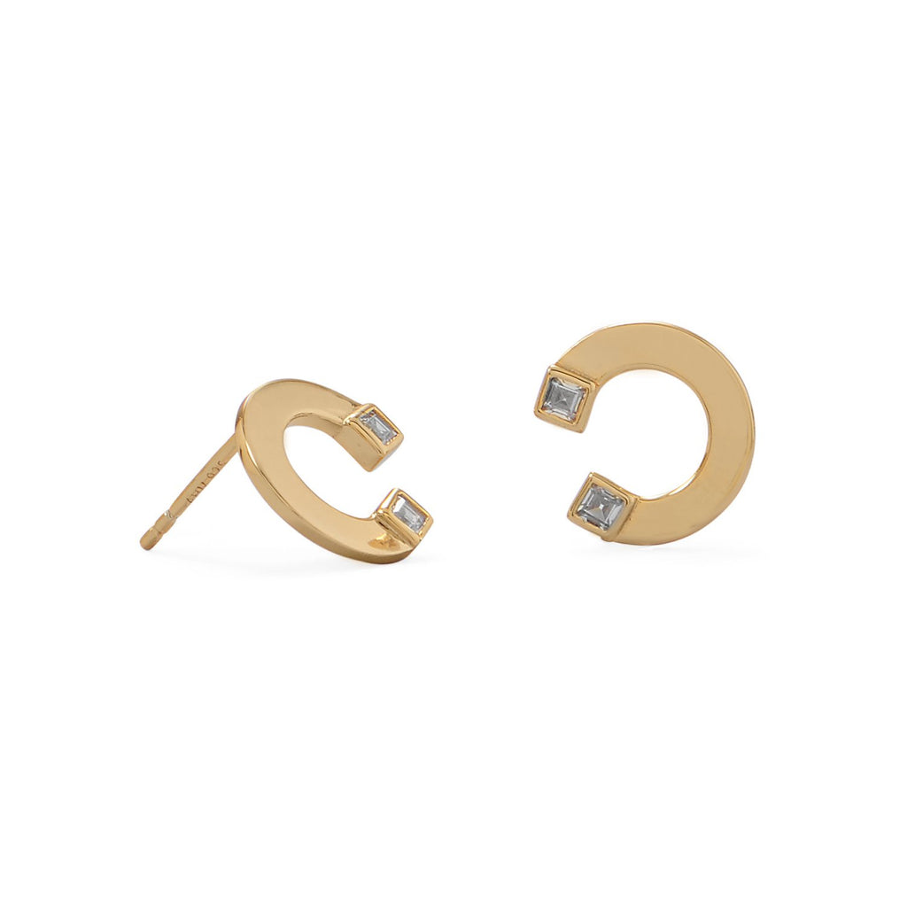 14 Karat Gold Plated "C" w/CZ Post Earrings